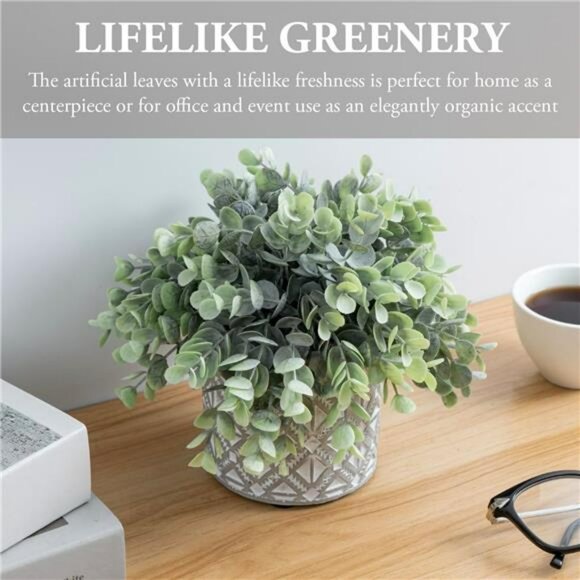 Artificial eucalyptus plant faux greenery in gray concrete pot home office decor - Picture 4 of 7